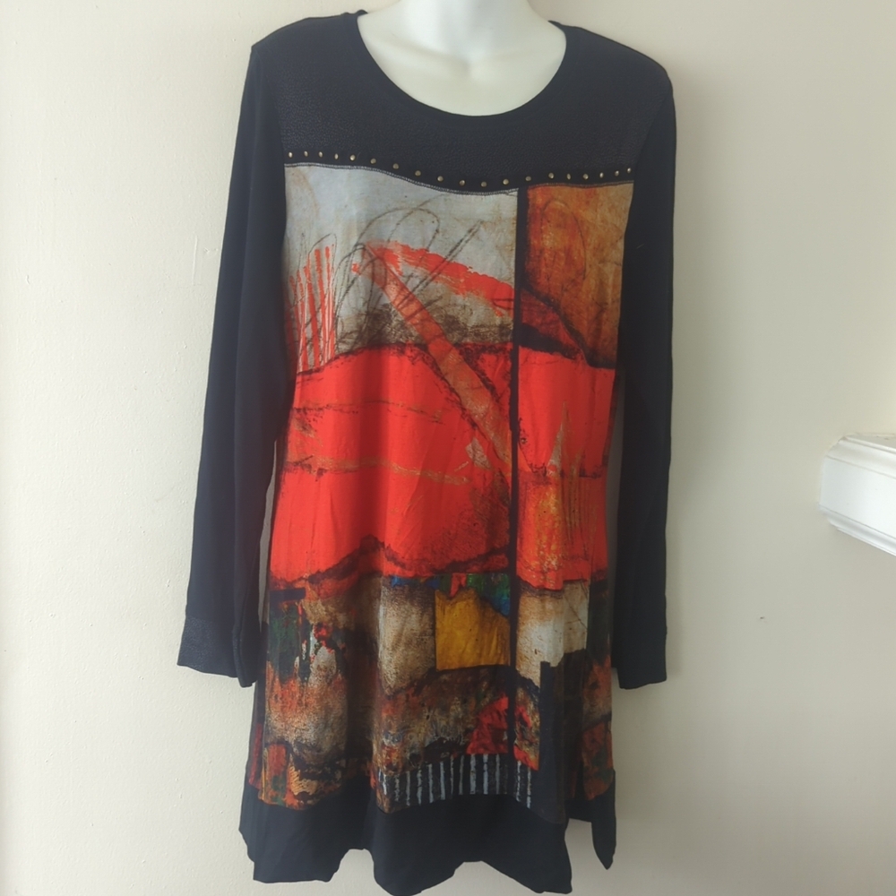 Dolcezza Simply Art Abstract Michael Phillips Art Wear Red/ Black Mini Dress M